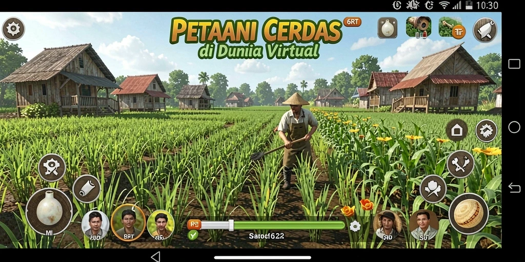Tangkapan layar gameplay 6RT yang menampilkan ladang yang subur.