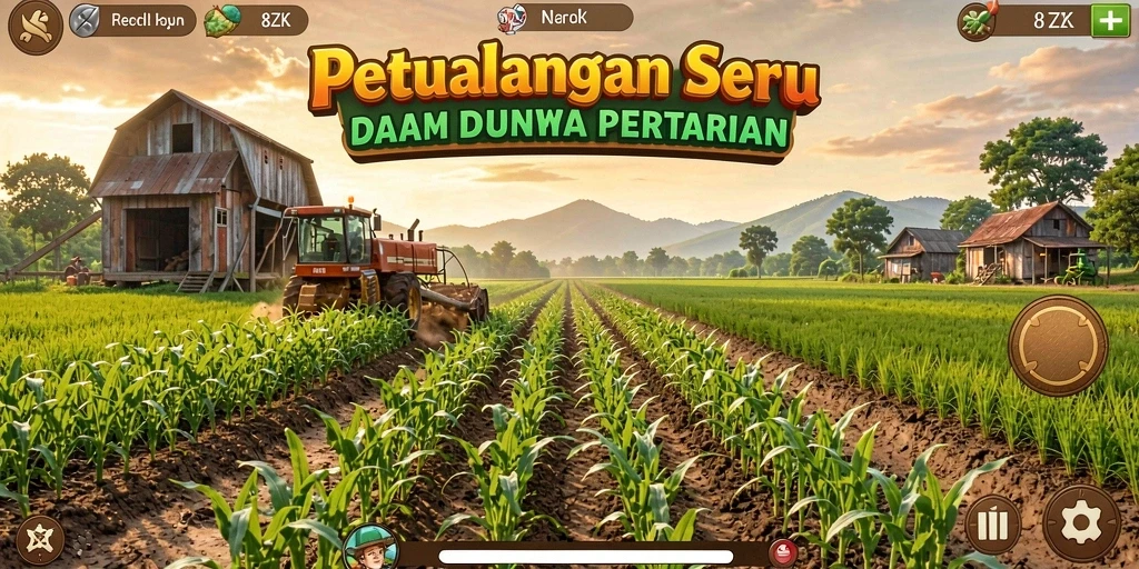 Tampilan gameplay 8ZK yang menarik dengan aktivitas bertani.