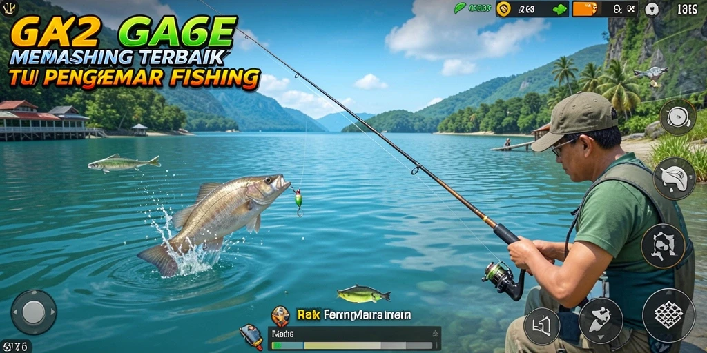 Screenshot gameplay AA62 menunjukkan aksi memancing yang mendebarkan.