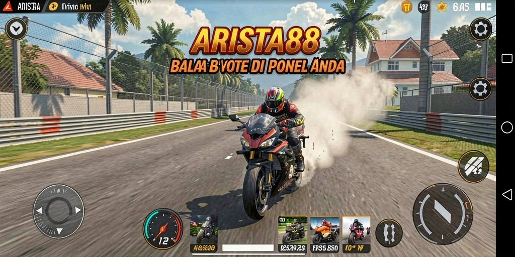Tampilan gameplay ARISTA88 yang mendebarkan dan penuh aksi balap motor.