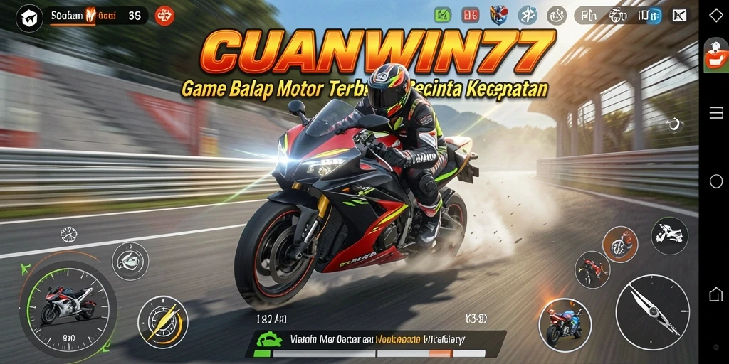 Screenshot gameplay CUANWIN77 menampilkan balapan motor yang memacu adrenalin.