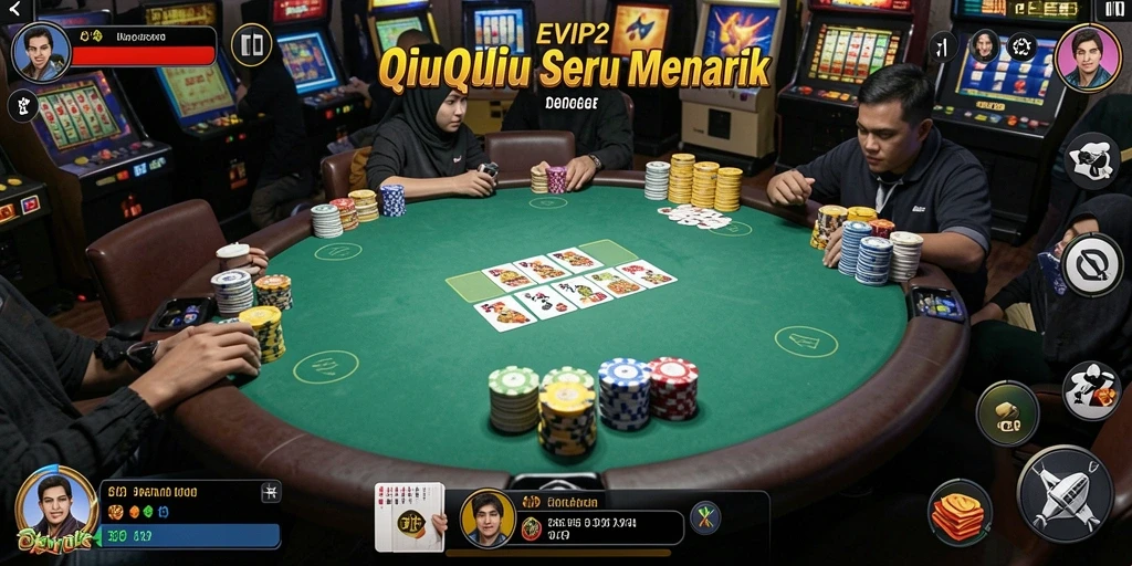 Tampilan gameplay seru saat bermain QiuQiu di EVIP2.