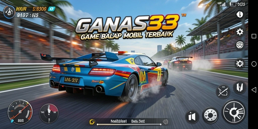 Screenshot gameplay GANAS33 yang menampilkan aksi balap yang mendebarkan.
