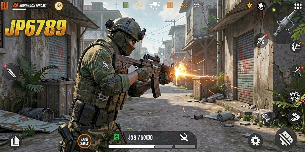 Screenshot gameplay JP6789 menampilkan aksi tembak-menembak yang mendebarkan.