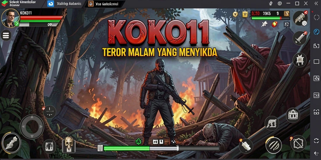 Screenshot KOKO11 menampilkan karakter di lingkungan gelap dan menyeramkan.