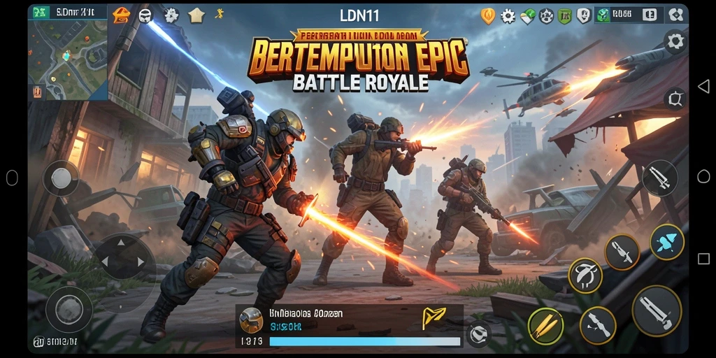 Screenshot LDN11 menampilkan aksi pertempuran yang intens di arena Battle Royale.