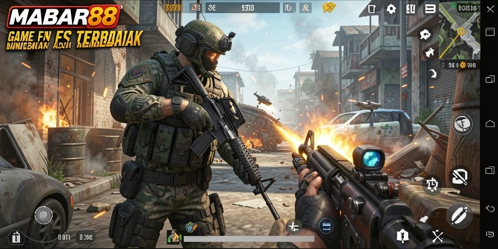 Tampilan menarik gameplay MABAR88 dengan aksi tembak-menembak yang seru.