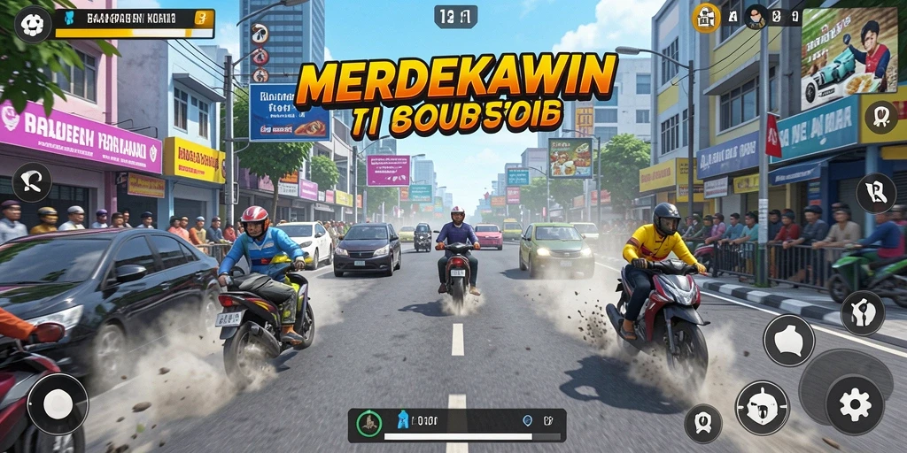 Tampilan gameplay MERDEKAWIN menampilkan aksi balap yang mendebarkan dan grafis yang menawan.