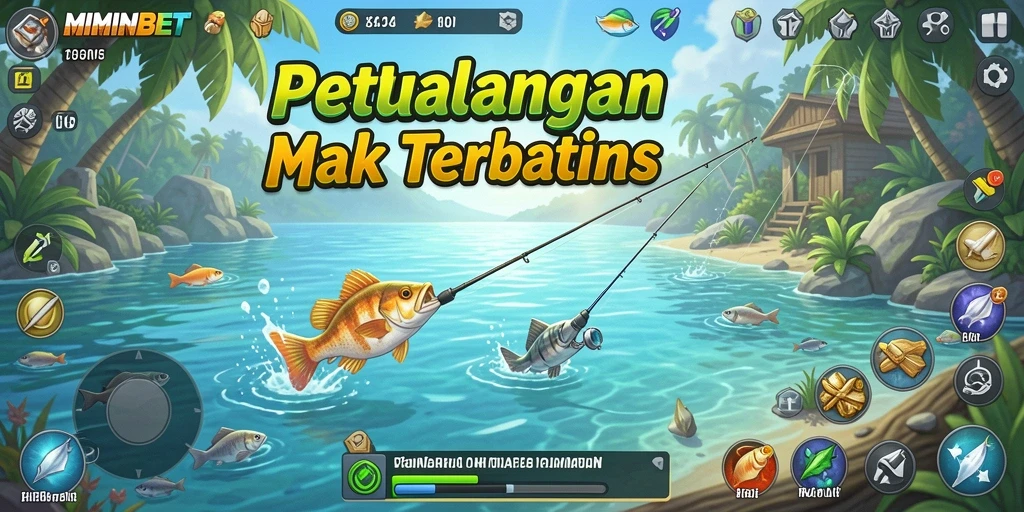 Tampilan gameplay MIMINBET saat menangkap ikan di lautan.