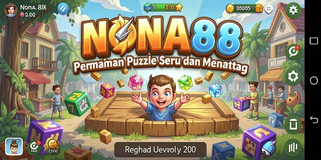 Tampilan gameplay NONA88 dengan teka-teki menarik dan warna-warna cerah.