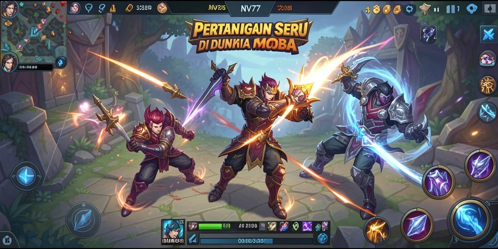 Screenshot gameplay NV77 yang menampilkan pertempuran tim yang intens.