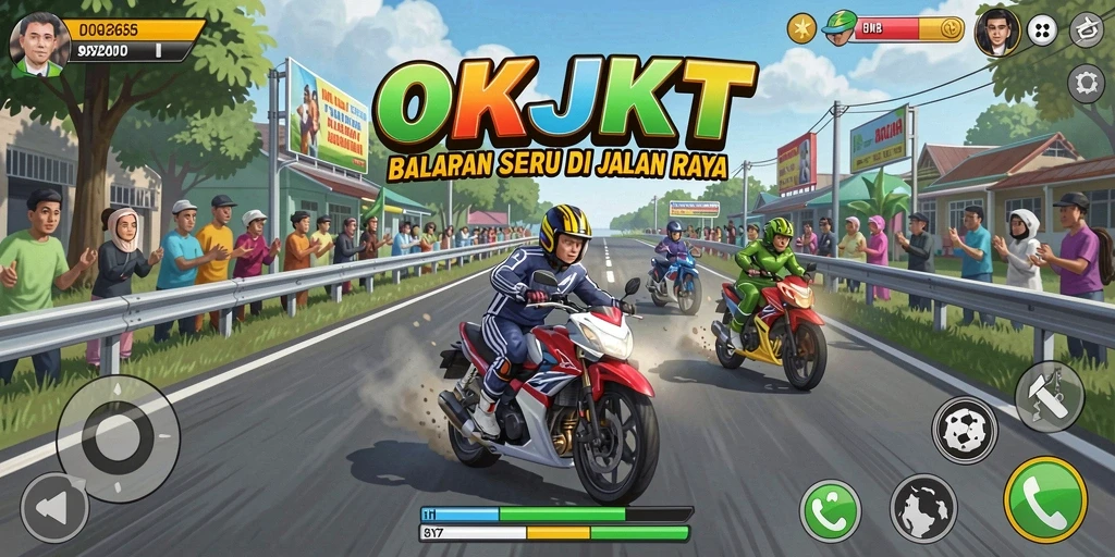 Gameplay menegangkan dengan mobil balap di arena kompetisi.