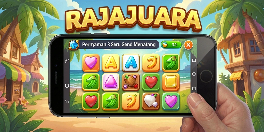 Tampilan gameplay <strong>RAJAJUARA</strong> yang menarik dengan permata berwarna-warni.