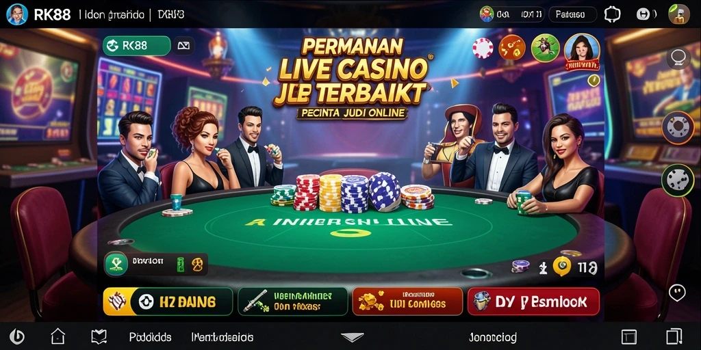 Screenshot gameplay RK88 menunjukkan suasana kasino yang hidup dan interaktif.