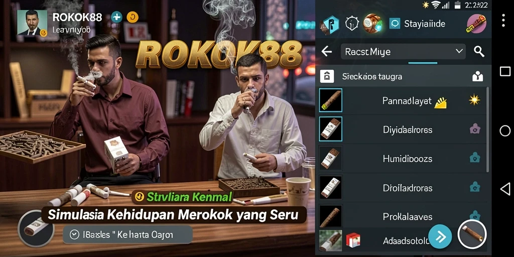 Tampilan gameplay menarik dari ROKOK88 menunjukkan dunia simulasi merokok.