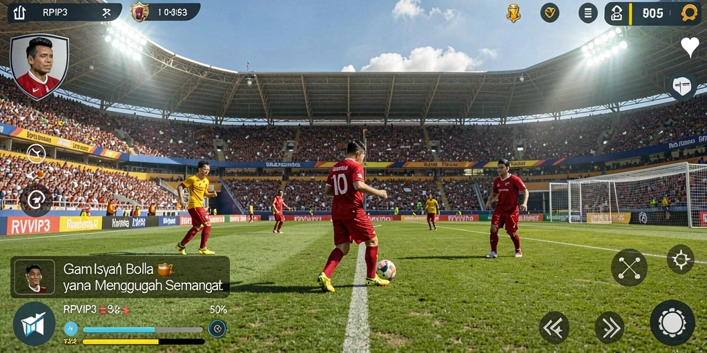 Screenshot RPVIP3 menampilkan aksi seru dalam pertandingan sepak bola.