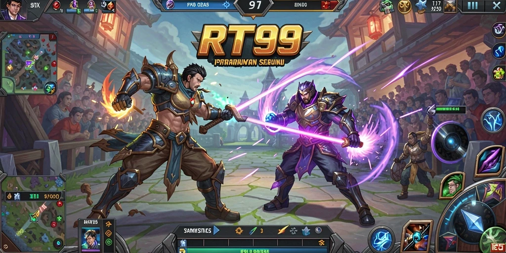 Tampilan menarik dari gameplay RT99 di arena MOBA.
