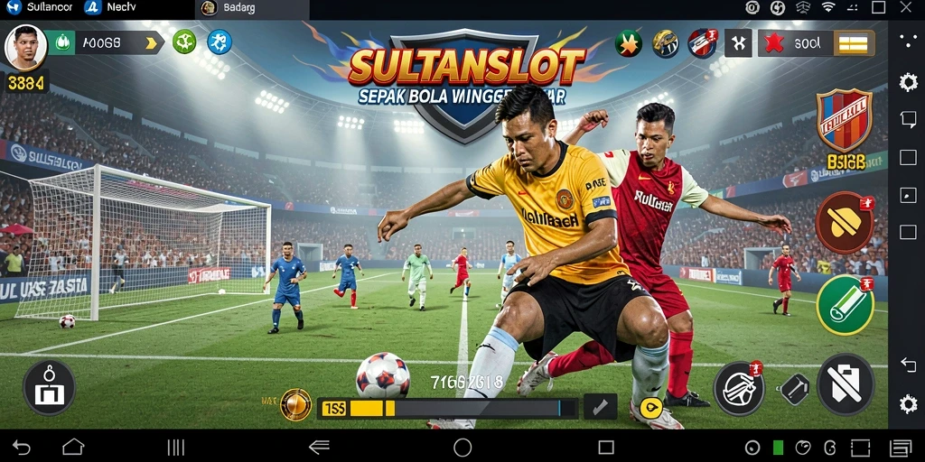 Screenshot gameplay SULTANSLOT yang menampilkan aksi seru di lapangan sepak bola.