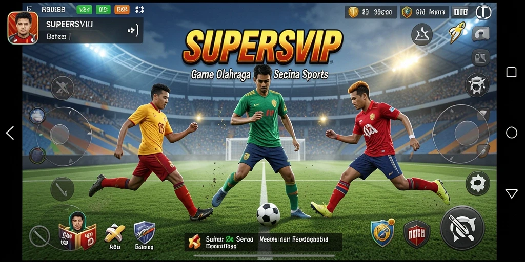 Screenshot gameplay SUPERSVIP menampilkan aksi olahraga yang seru.